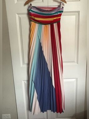 Colorblock Strapless Pleated Maxi Dress / S